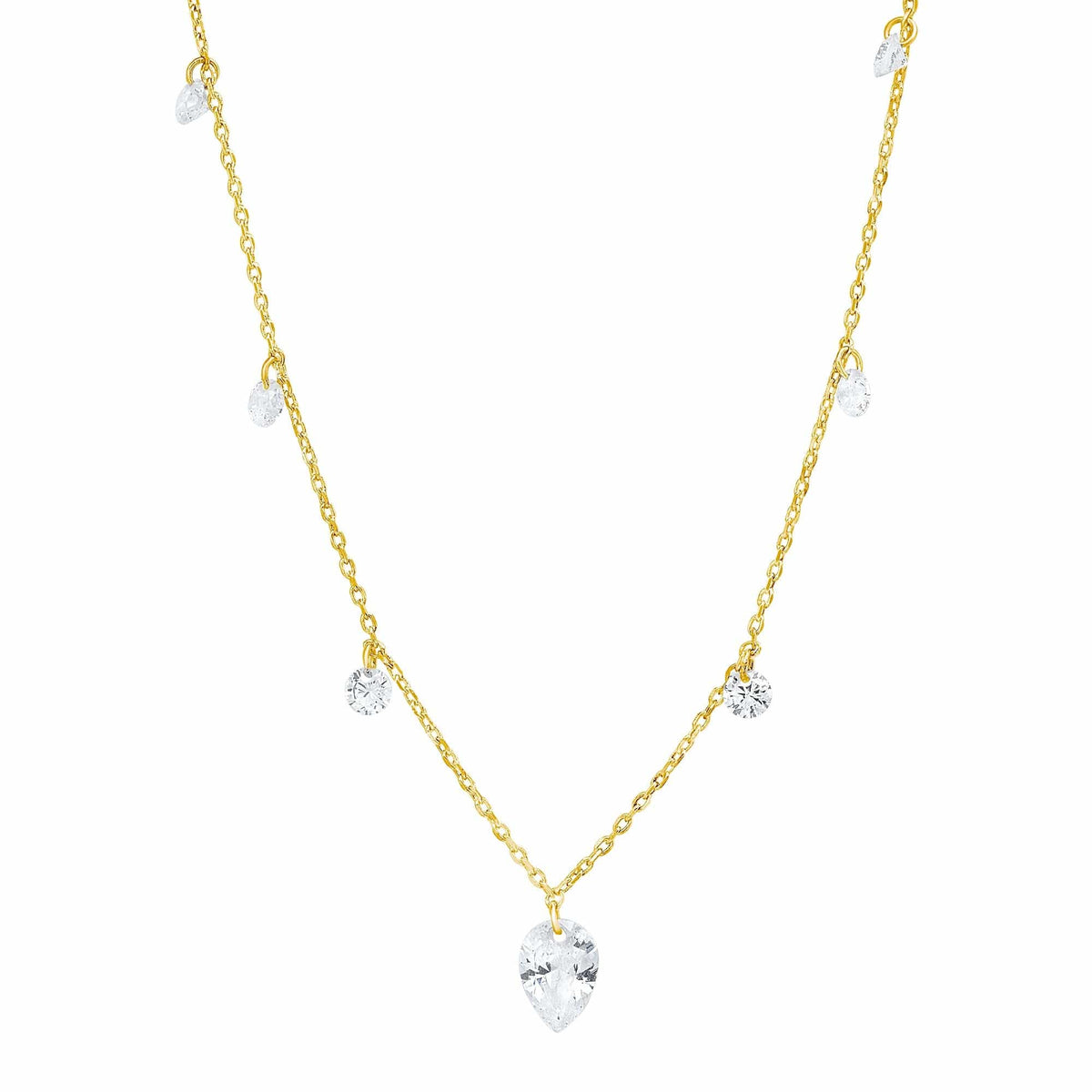 Pear CZ Charm Station Necklace