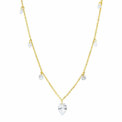 Pear CZ Charm Station Necklace