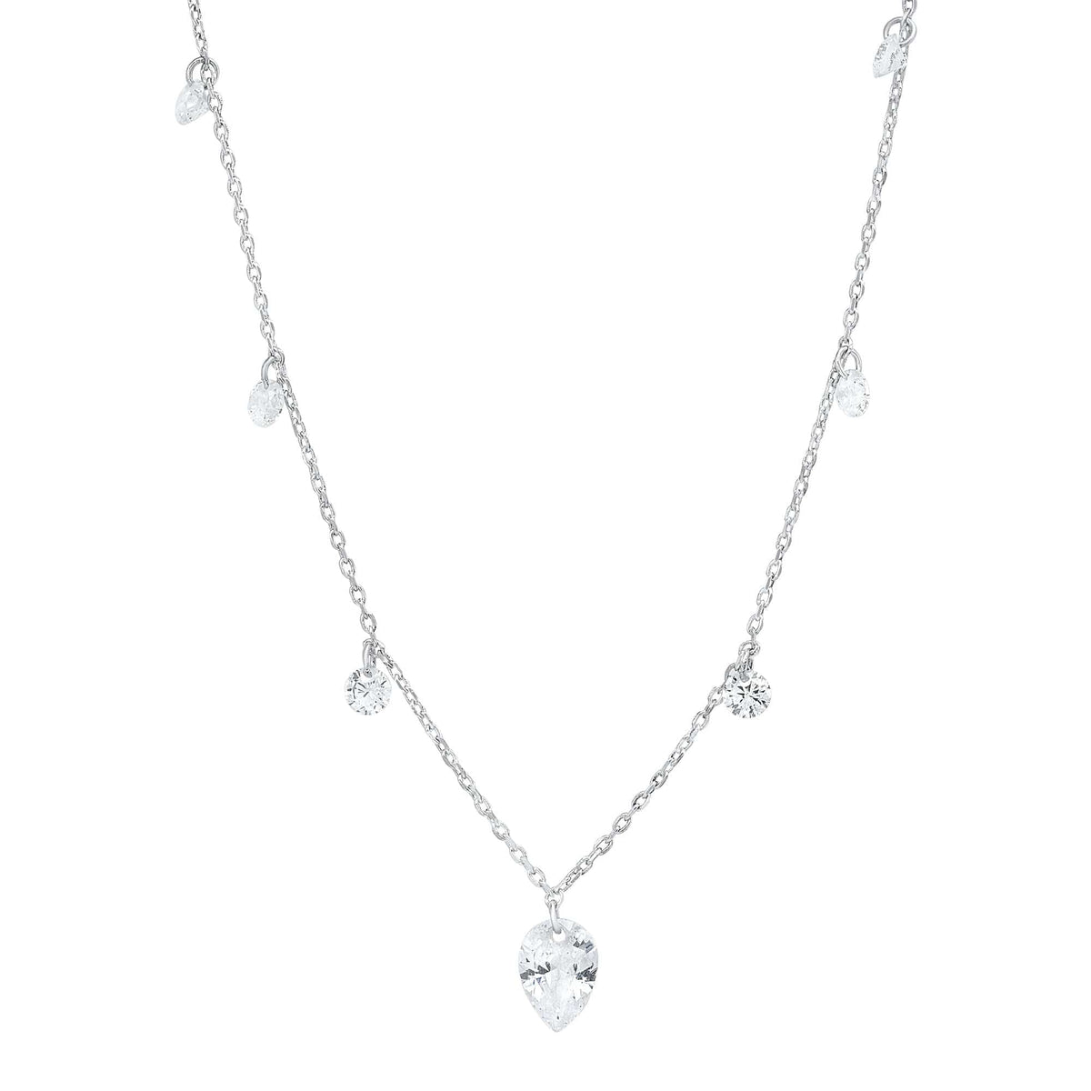 Pear CZ Charm Station Necklace