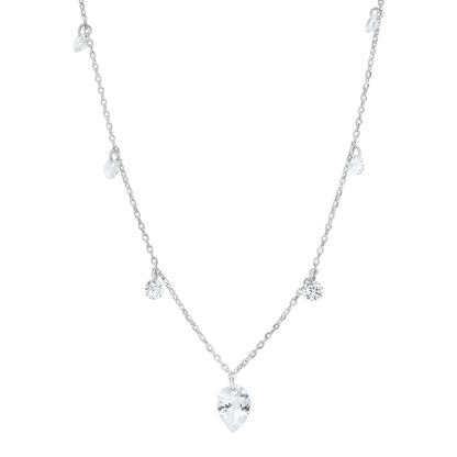 Pear CZ Charm Station Necklace