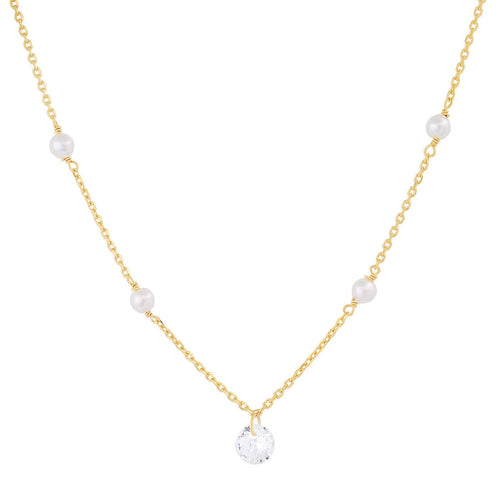 Floating Pearl & CZ Necklace
