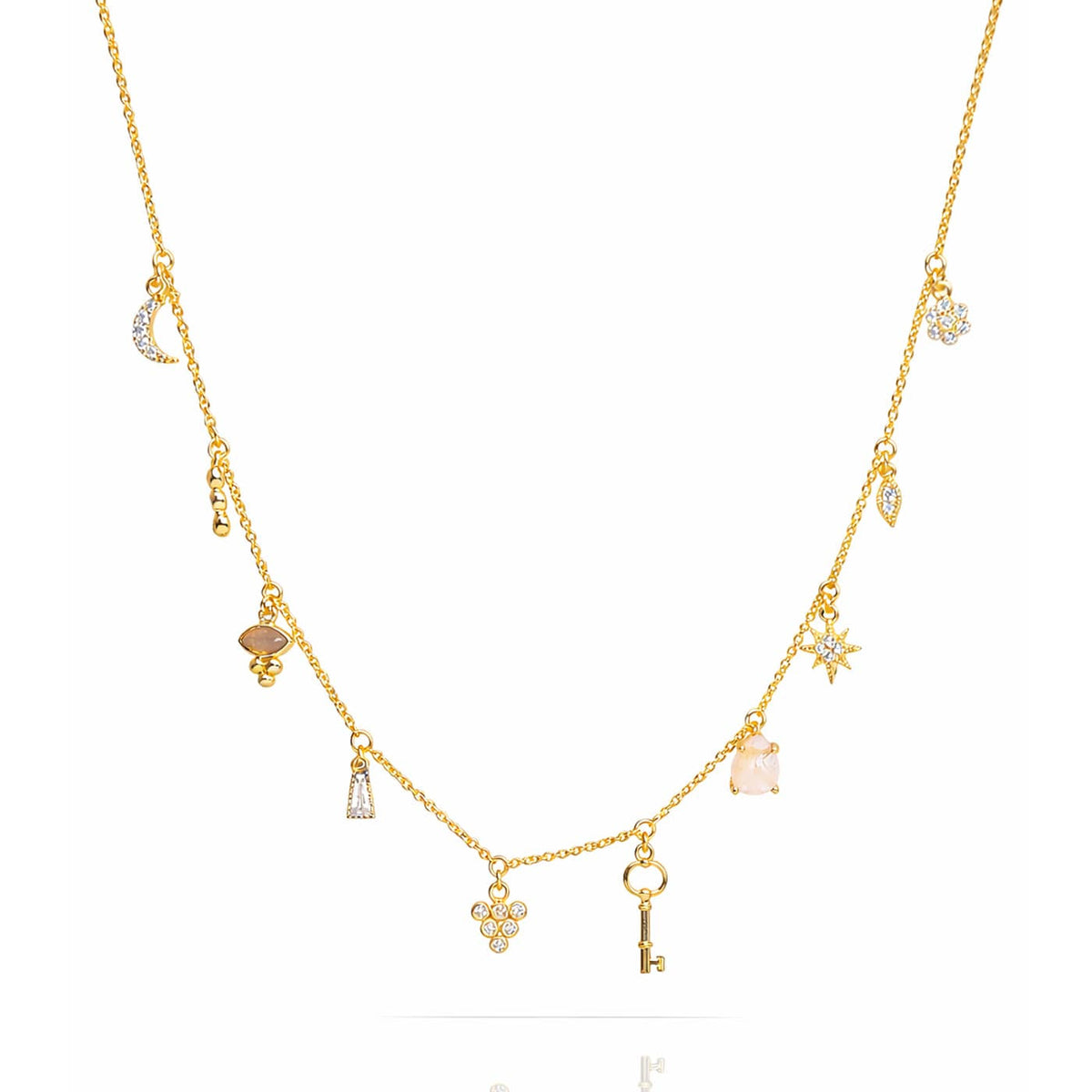 Gold Necklace With Stationed Charms