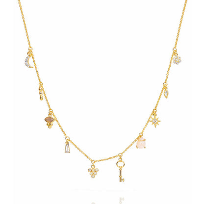 Gold Necklace With Stationed Charms