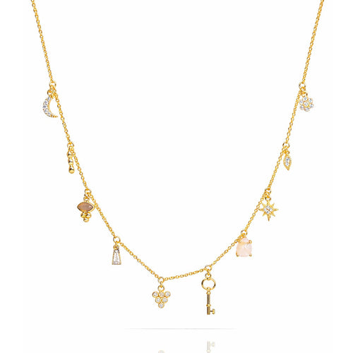 Gold Necklace With Stationed Charms