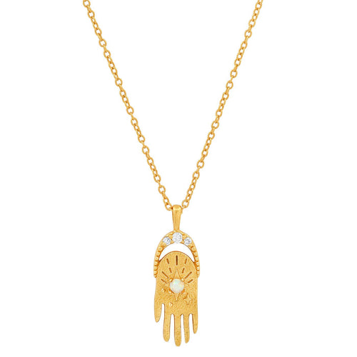 Hamsa Necklace with CZ and Opal Accents