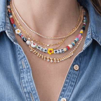 Handmade Mom Wow Beaded Necklace