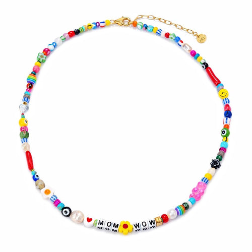 Handmade Mom Wow Beaded Necklace