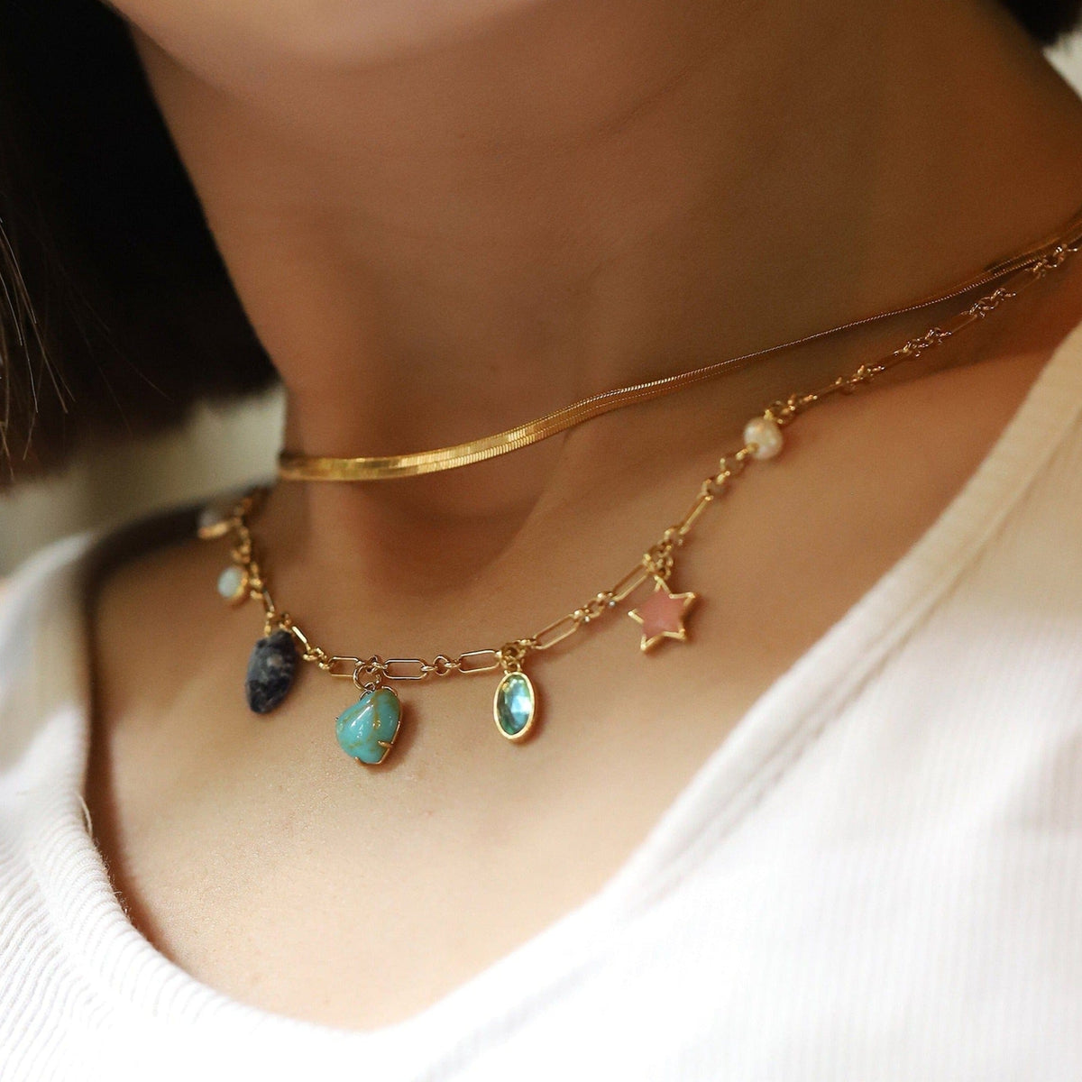Heart and Moon Charm Necklace