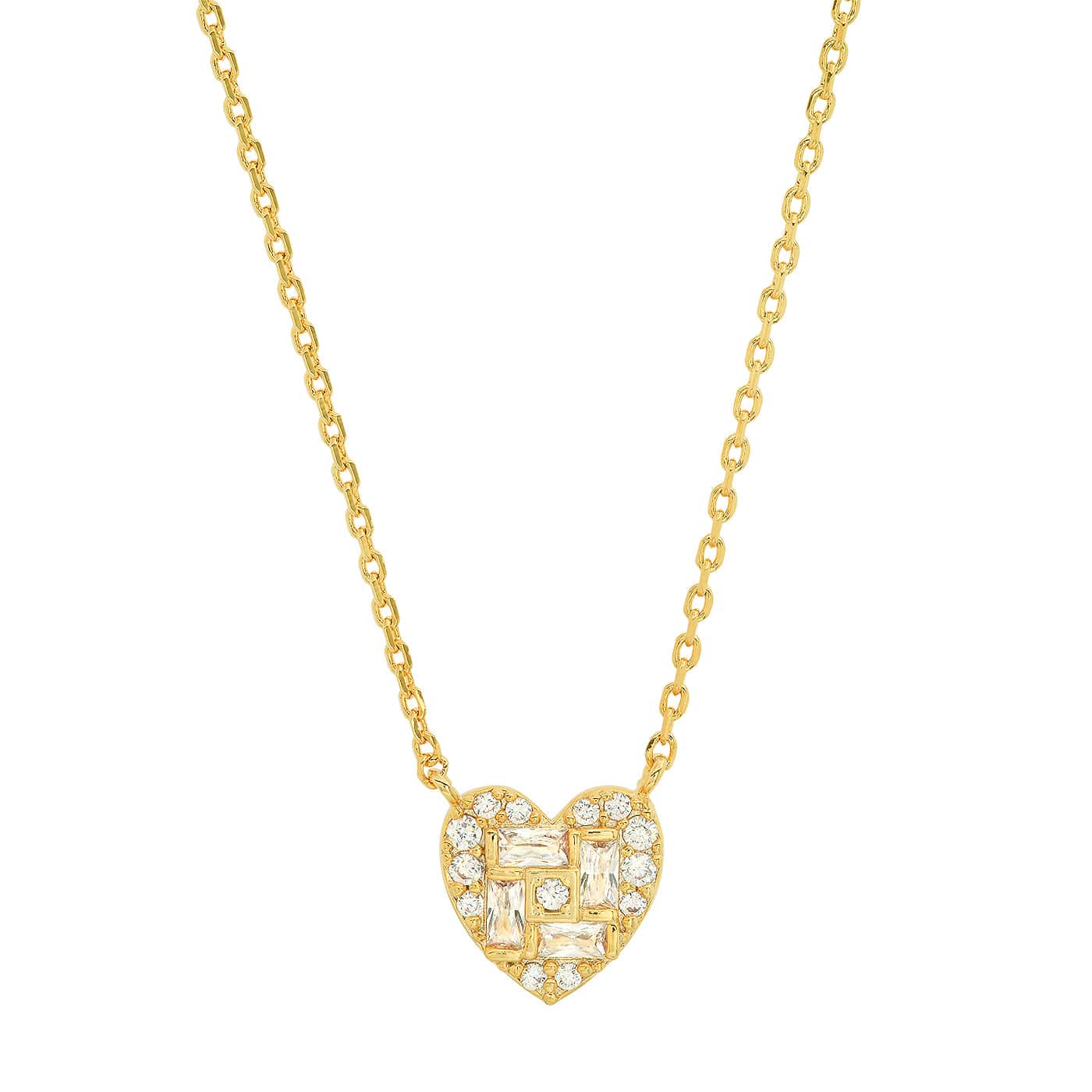 Heart Baguette Necklace with CZ