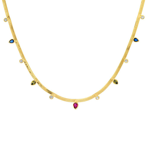 Multi CZ Herringbone Chain Necklace