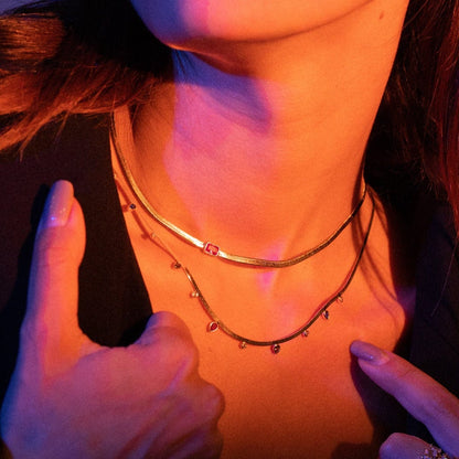 Multi CZ Herringbone Chain Necklace