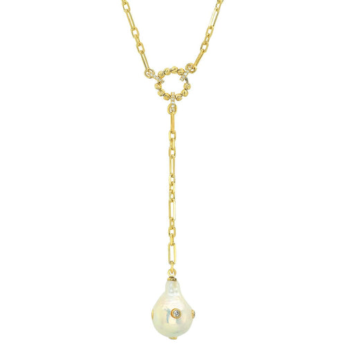 Pearl and CZ Drop Chain Necklace