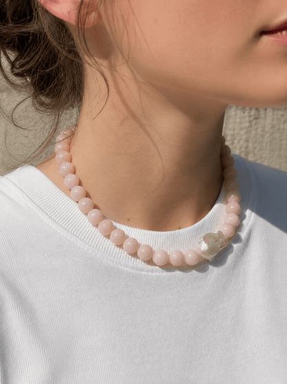 Pink Gemstone & Baroque Pearl Necklace