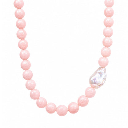 Pink Gemstone & Baroque Pearl Necklace