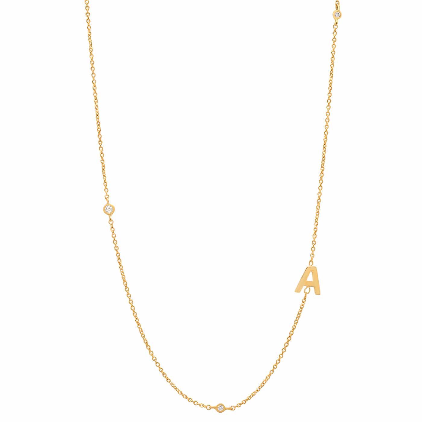 Sideways Initial Gold Necklace With CZ Accents
