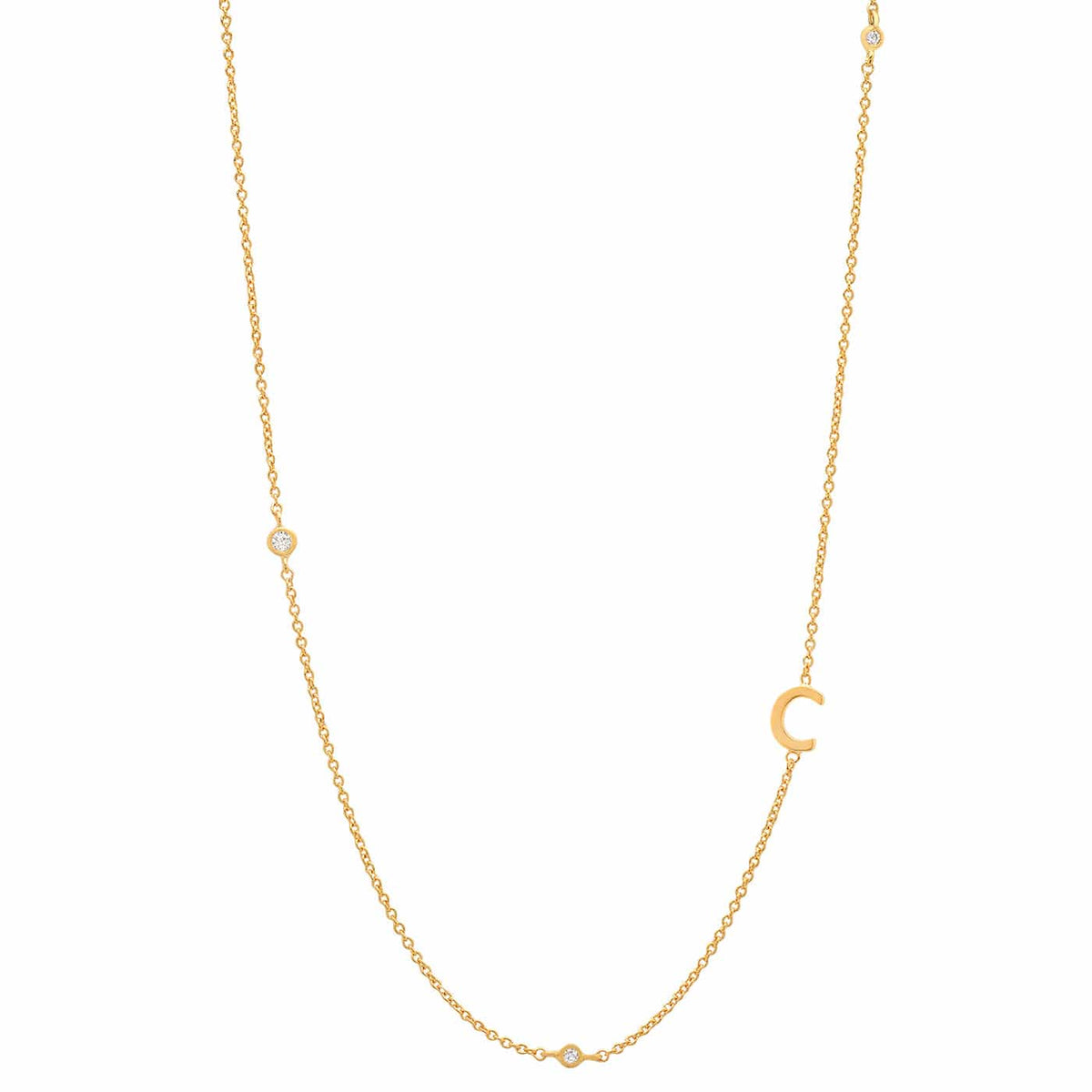 Sideways Initial Gold Necklace With CZ Accents