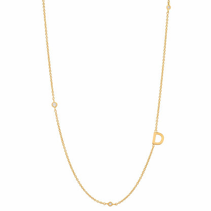 Sideways Initial Gold Necklace With CZ Accents