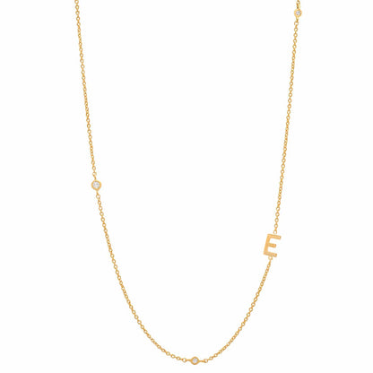 Sideways Initial Gold Necklace With CZ Accents