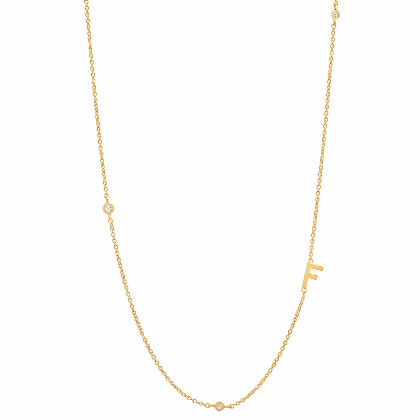 Sideways Initial Gold Necklace With CZ Accents