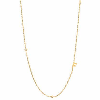 Sideways Initial Gold Necklace With CZ Accents