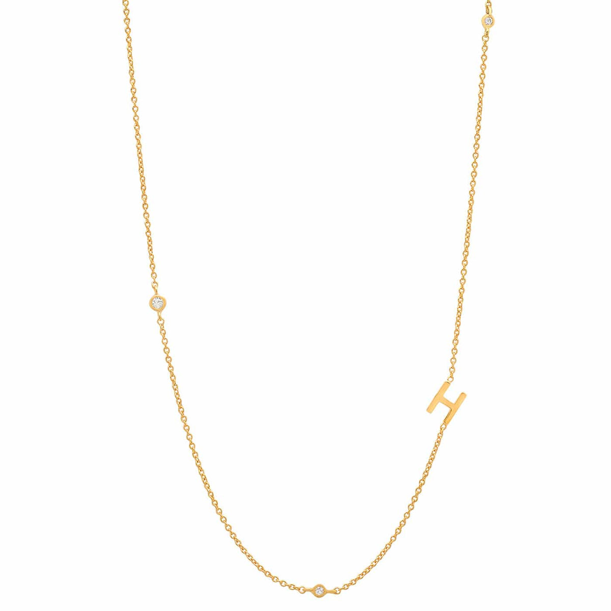Sideways Initial Gold Necklace With CZ Accents