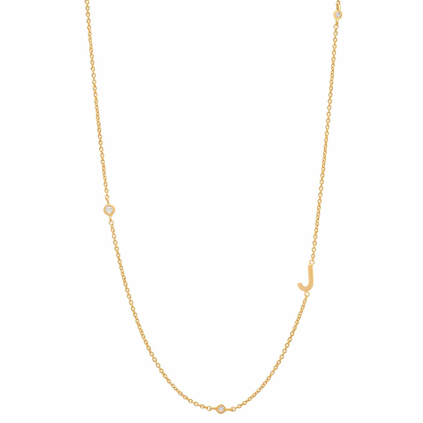 Sideways Initial Gold Necklace With CZ Accents