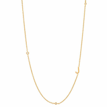Sideways Initial Gold Necklace With CZ Accents
