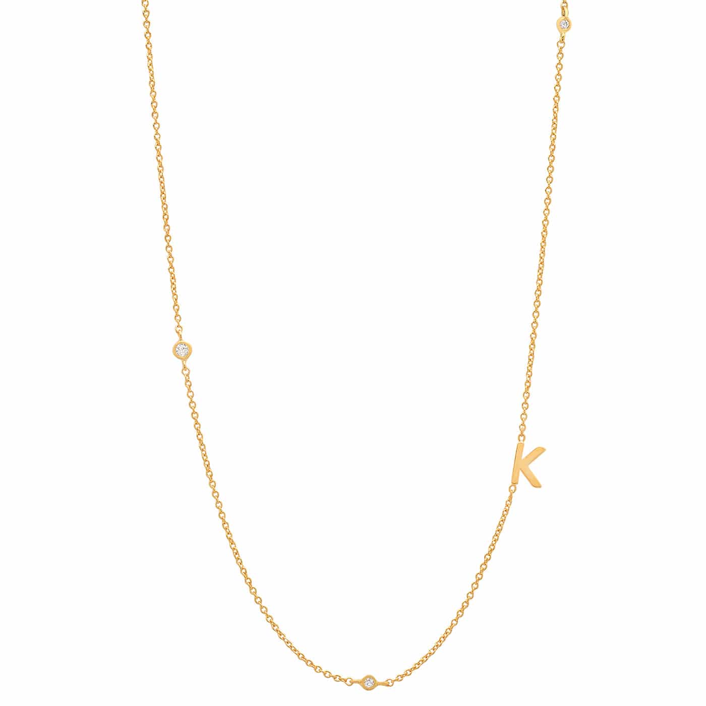 Sideways Initial Gold Necklace With CZ Accents
