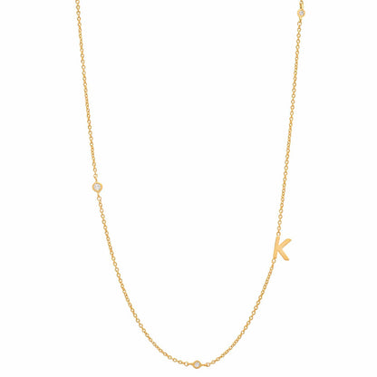 Sideways Initial Gold Necklace With CZ Accents