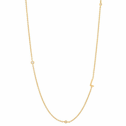 Sideways Initial Gold Necklace With CZ Accents