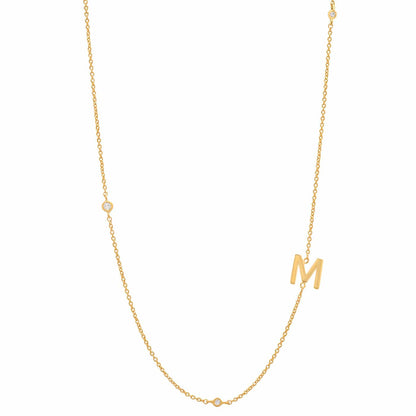 Sideways Initial Gold Necklace With CZ Accents