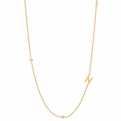 Sideways Initial Gold Necklace With CZ Accents