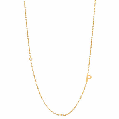 Sideways Initial Gold Necklace With CZ Accents