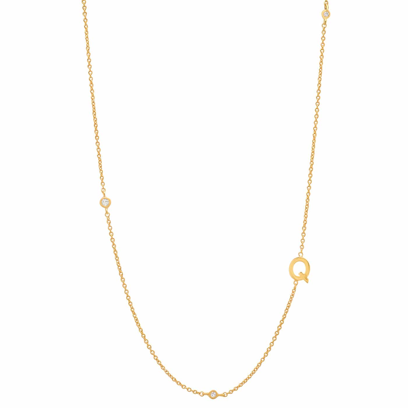 Sideways Initial Gold Necklace With CZ Accents