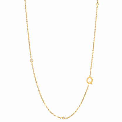 Sideways Initial Gold Necklace With CZ Accents