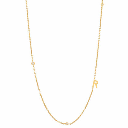 Sideways Initial Gold Necklace With CZ Accents