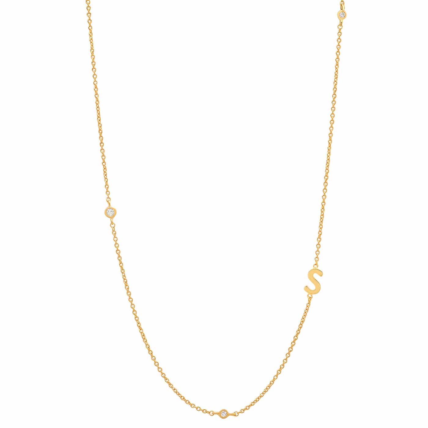 Sideways Initial Gold Necklace With CZ Accents