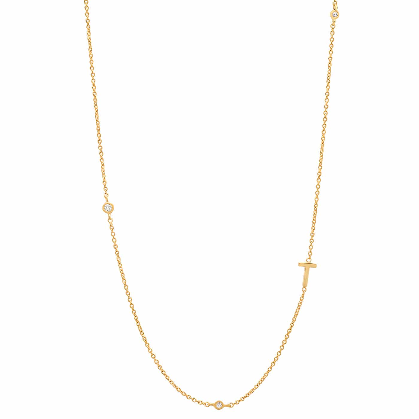 Sideways Initial Gold Necklace With CZ Accents