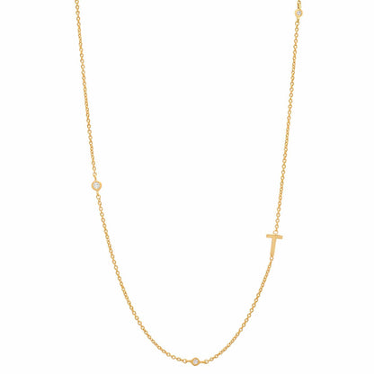 Sideways Initial Gold Necklace With CZ Accents