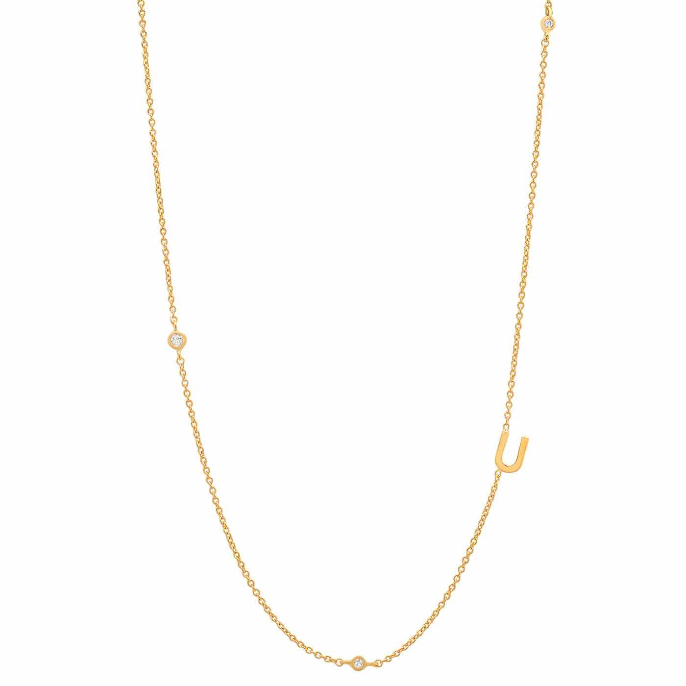 Sideways Initial Gold Necklace With CZ Accents