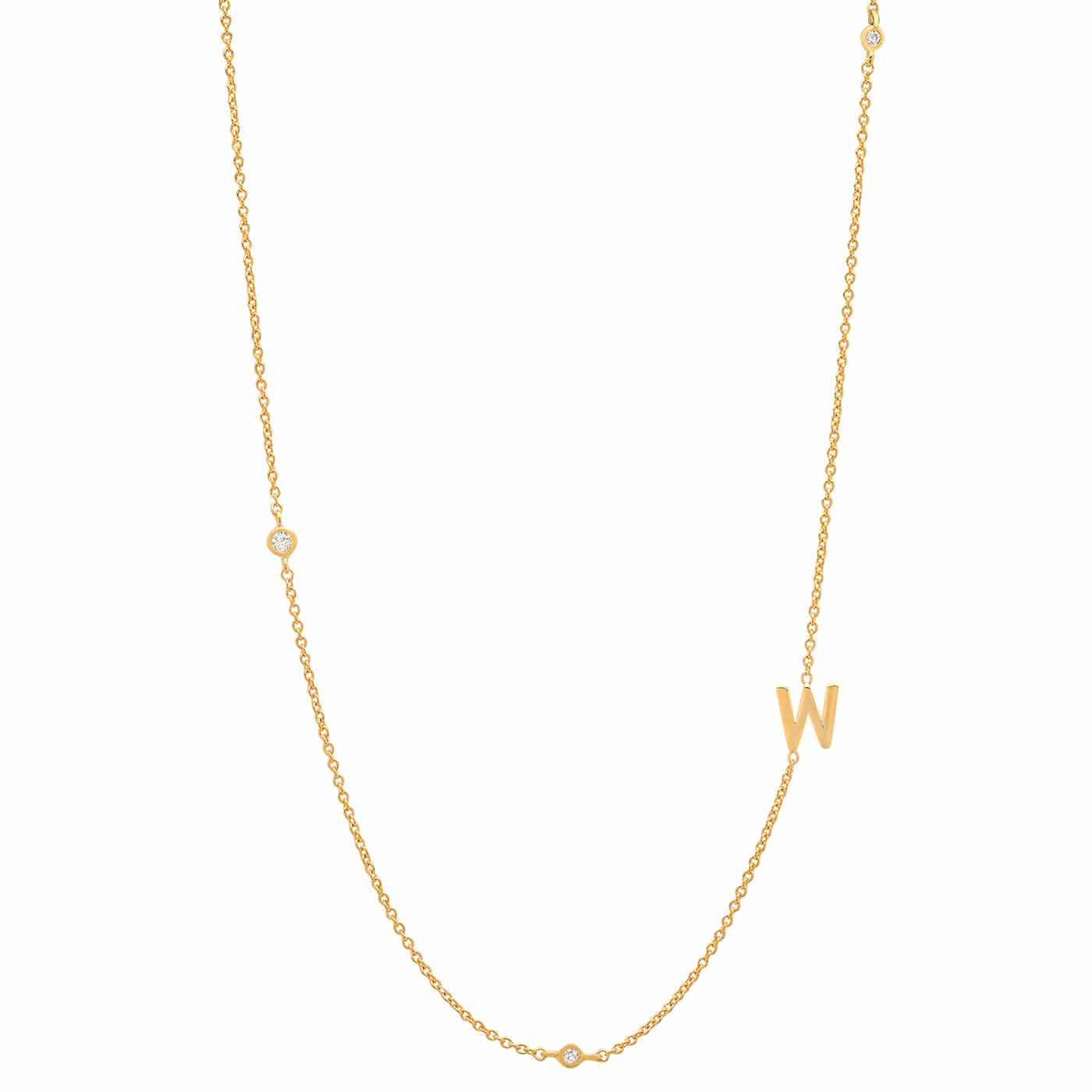 Sideways Initial Gold Necklace With CZ Accents