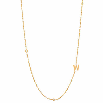 Sideways Initial Gold Necklace With CZ Accents