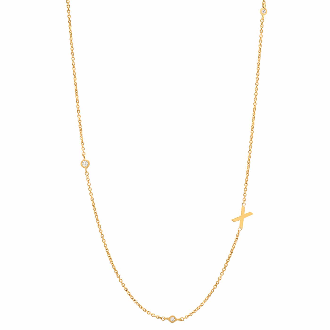 Sideways Initial Gold Necklace With CZ Accents