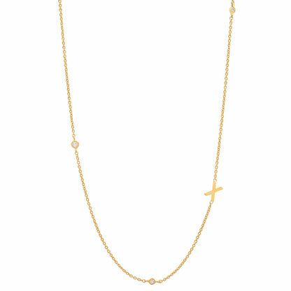 Sideways Initial Gold Necklace With CZ Accents