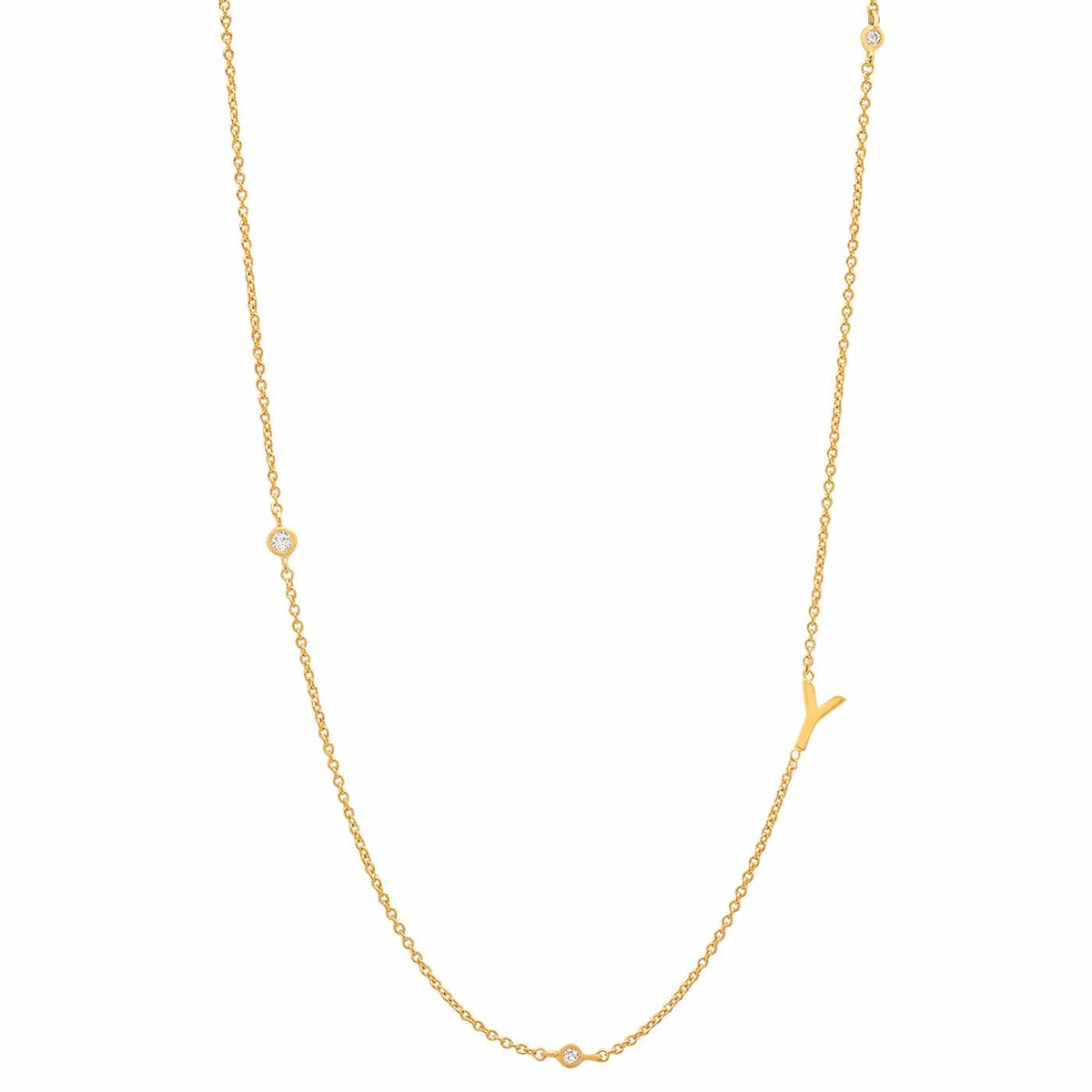 Sideways Initial Gold Necklace With CZ Accents