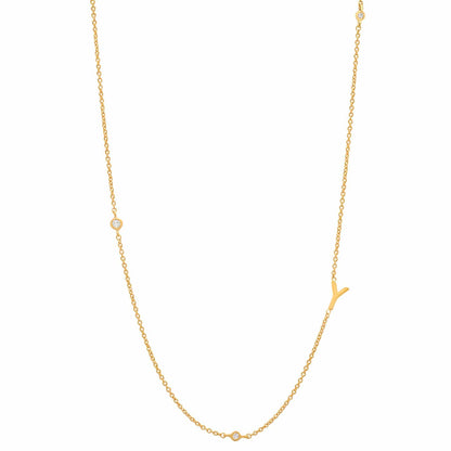 Sideways Initial Gold Necklace With CZ Accents