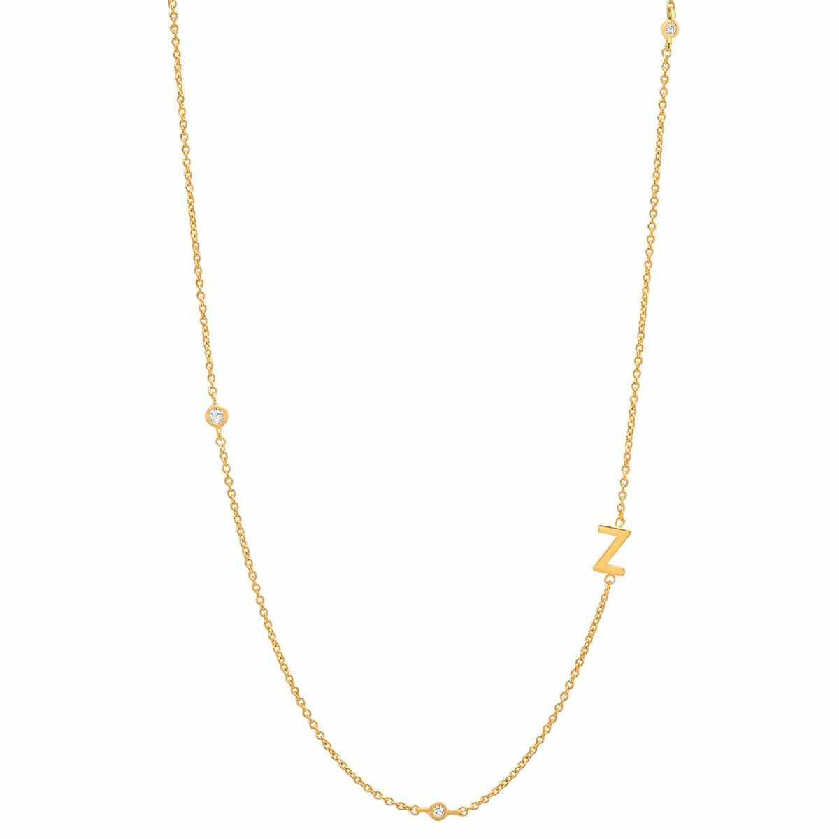 Sideways Initial Gold Necklace With CZ Accents