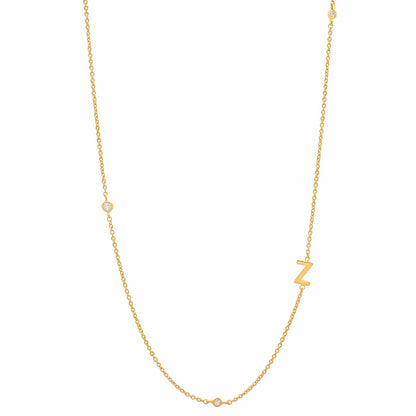 Sideways Initial Gold Necklace With CZ Accents