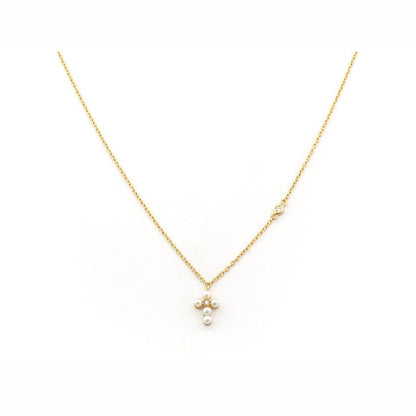 Simple Chain Necklace With Mini Gold Pearl Cross