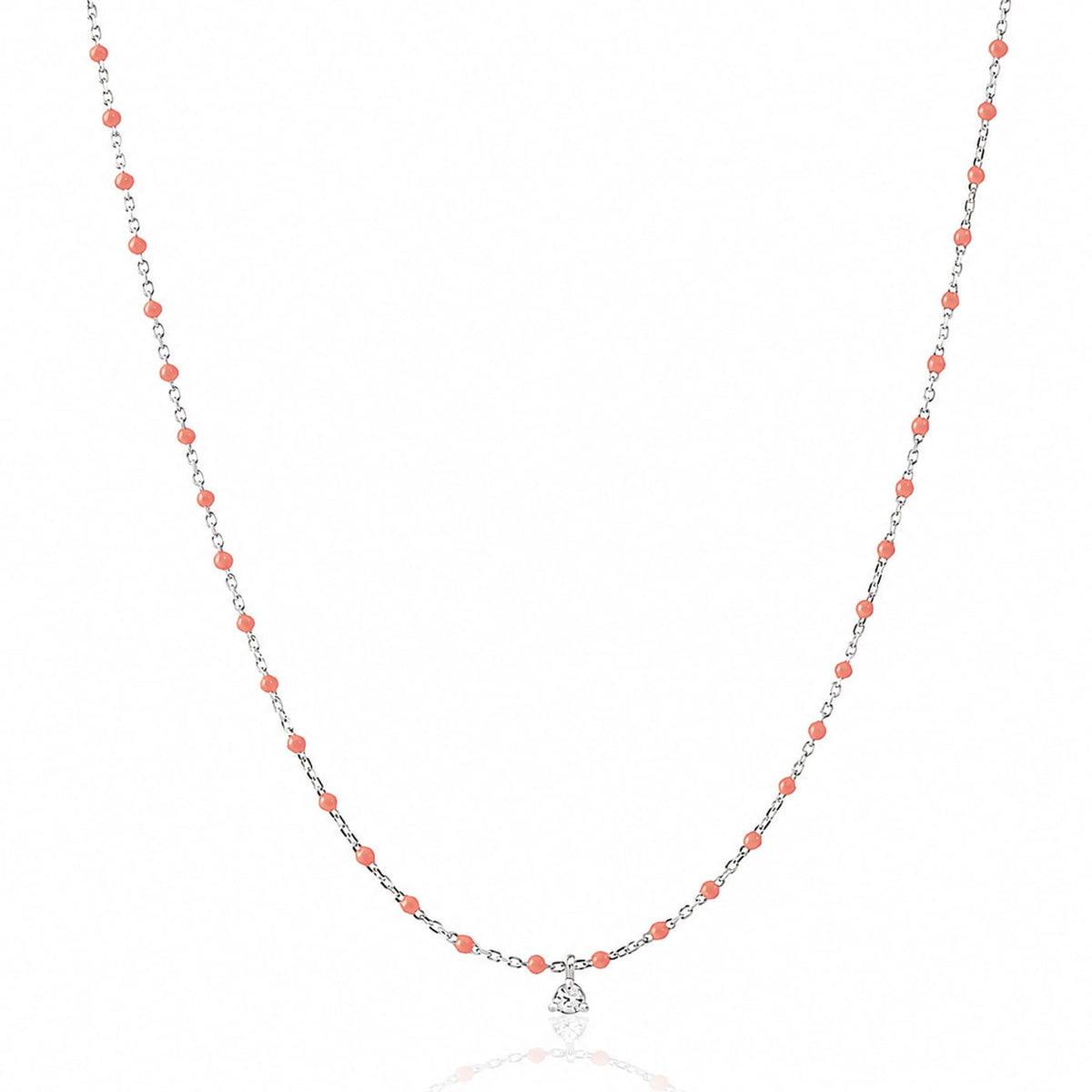Sterling Silver Enamel Beaded Necklace With CZ